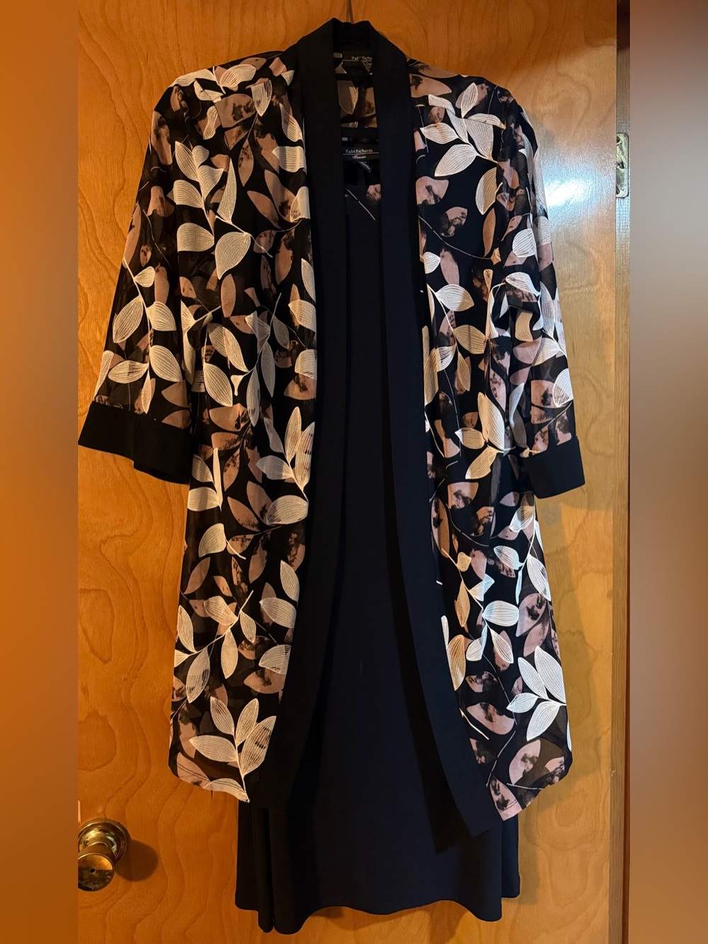 R&M Richards Navy Blue, White and Pale Pink Leaf-Print Jacket w/ Matching Dress